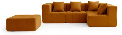 Immagine prodotto di MILYSOFA SOFABULOUS: divano ad angolo modulare a 4 posti con chaise longue, raffinato tessuto a riccioli, color cannella