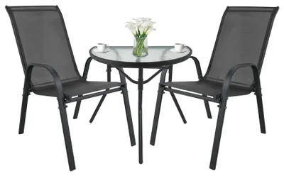 Produktbild von VALORA ISLAND Gartentisch-Set mit 2 SOFIA Stühlen - Grau & Schwarz