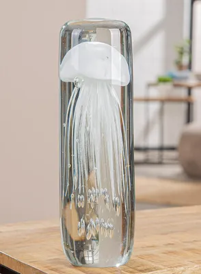 Imagen del producto de GILDE: Objeto decorativo de vidrio con forma de medusa, brillante, transparente/blanco, altura de 30 cm x diámetro