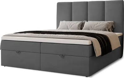 Produktbild von Boxspringbett Malmo mit 2 Bettkästen, 180x200, Farbe: Dunkelgrau, Velourstoff, Doppelbett mit Bonell-Matratze
