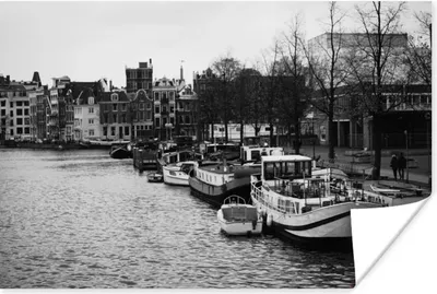 Produktbild von MuchoWow® Poster Gracht in Amsterdam - Schwarz - Weiß 120x80 cm - Bilder