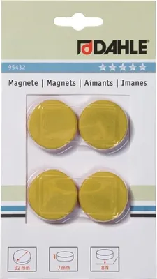 Obrázok produktu pre Silný lepiaci magnet Dahle 32 mm žltý, 4 kusy v blistri