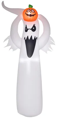 Productafbeelding van Opblaasbare Halloween-spookdecoratie van 1,8 m met LED's, wit + oranje, polyester, 80 x 40 x 180 cm