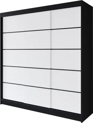Produktbild von Easy4You R7 200 cm Schwarz/Weiß Schiebetüren Kleiderschrank 200x215x58 cm Schlafzimmermöbel, Aufbewahrung - Mehrzweckschrank - Farbe: Schwarz/Weiß