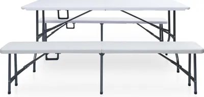 Obrázek produktu pro vidaXL Skládací zahradní stůl se 2 lavicemi 180 cm z oceli a HDPE bílý