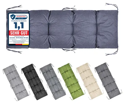 Produktbild von Garronda Bankauflage 160x50 cm ca. 10 cm dick Sitzkissen Outdoor für Gartenbank und Hollywoodschaukel Polster Auflage für Sitzbank wasserabweisend UV-beständig mit Bändern GD-0219 Marineblau