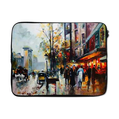 Produktbild von MuchoWow® Laptop Hülle 17 Zoll Laptoptasche Gemälde - Stadt - Öl - Zipper - Schutzabdeckung