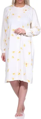 Produktbild von Elegantes frauliches Damen Nachthemd langarm mit 105 cm Länge, und Knopfleiste am Hals ; vanille , 48/50