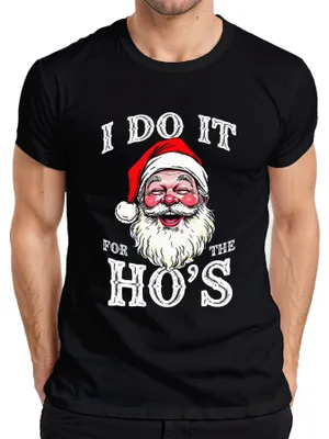 Immagine prodotto di I DO IT FOR THE HO'S Babbo Natale umorismo divertente T-shirt natalizia da uomo, nero, L