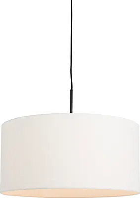 Produktbild von QAZQA - Moderne Hängelampe I Pendellampe I Pendelleuchte schwarz mit weißem Schirm 50 cm - Combi 1 I Wohnzimmer I Schlafzimmer - Textil Rund - LED geeignet E27