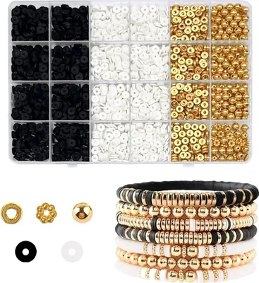 Produktbild von 2530Pcs Clay Beads Friendship Bracelet Kit für Schmuck machen, Armband Making Kit Clay Bead Bracelet Kit für Mädchen, Gold Armband Perlen für Armbänder Making Kit, Charms Kit