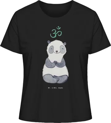 Produktbild von Mr. & Mrs. Panda Basic Shirt Damen Panda Meditieren Größe S - Schwarz - Geschenk, Oberteil, Baumwoll T-Shirt, Kurzarmshirt, Meditation, Mit Spruch, Sommershirt