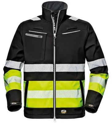 Produktbild von Sir Safety Warnschutz-Softshelljacke Herren reflektierend Ripstop Schwarz/Gelb EN ISO 20471 Kl. 1, S, SCHWARZ/HI-VIS GELB