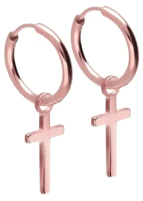 Produktbild von Chirurgenstahl Ohrclicker Creolen KREUZ RoséGold Innendurchmesser: 12mm + Designstärke: 2mm