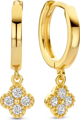 Produktbild von New Bling - 9NB-1588-Y - 925 zilveren klaver oorhangers met zirconiastenen - goudkleurig