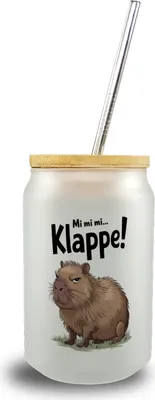 Produktbild von Mi mi mi... Klappe! Grimmiges Cabybara Trinkglas mit Bambusdeckel
