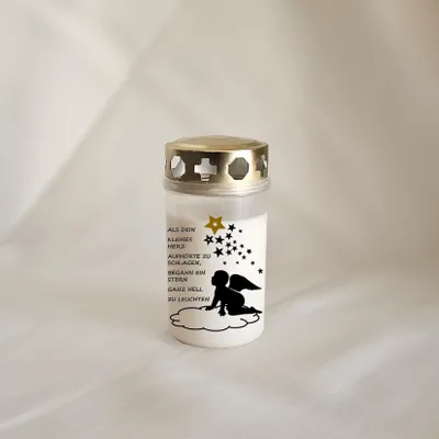 Produktbild von Grabkerze mit Text - Sternenkind #2 weiß - Sternenbaby - Engel - Grabschmuck
