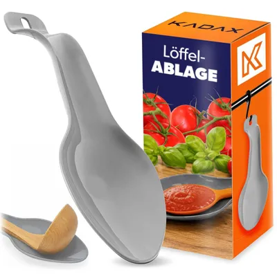 Produktbild von KADAX Löffelablage 29 x 10,5 cm, Kochlöffelablage aus Kunststoff, Löffelhalter, Ablage für Schöpfkelle, Kochlöffelhalter, Halter für Kochbesteck, Besteckablage (Grau)