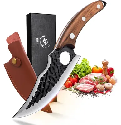 Immagine prodotto di Coltello da chef professionale, lama da 6,2 pollici, stile giapponese, con manico in legno e fodero in pelle