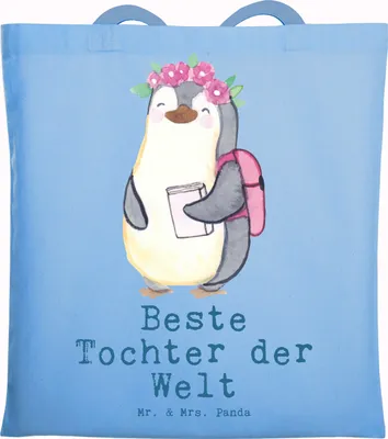 Produktbild von Mr. & Mrs. Panda Tote Bag Pinguin Beste Tochter der Welt - Sky Blue - Geschenk, Vater, Shopping Tasche, Familie, Geschenkidee, Stoffbeutel, Uni, Töchter, Dankeschön