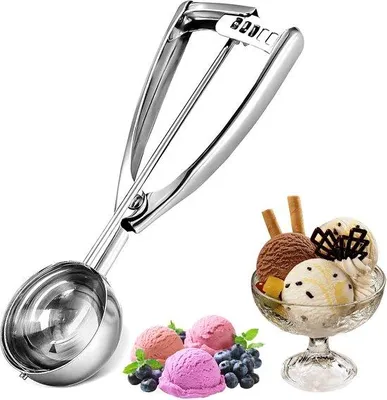 Produktbild von Ibenzoa® Eisportionierer aus Edelstahl 304 – Ø 6,3 cm, 81 ml, 22,8 cm, ergonomischer Silikon-Antirutschgriff, Federmechanik, spülmaschinenfest, 2er-Set
