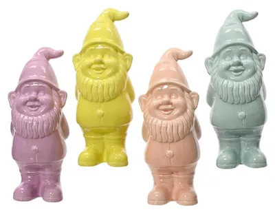 Zdjęcie produktu dla Krasnal ogrodowy ceramiczny pastelowy 4 sztuki Decoris