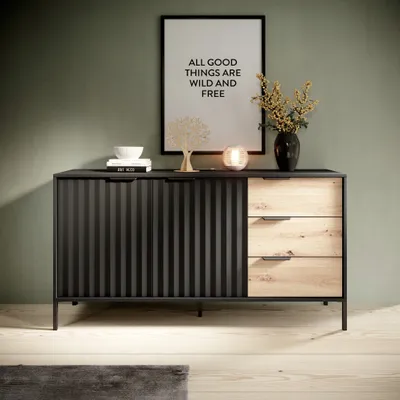 Produktbild von Sideboard mit Schubladen Varo - zweitürige Kommode 150 cm - Möbel vom Hersteller (Schwarz + Artisan)