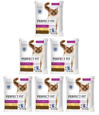Produktbild von Perfect Fit Anti Hairball (1+) - Alleinfuttermittel zur Entwurmung für ausgewachsene Katzen mit Huhn, 6 Packungen à 750 g