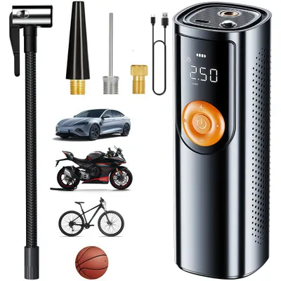 Produktbild von Elektrische Luftpumpe Kabellose , 5 Modi & 2 Lichtmodi, 4000mAh Akku, ultrakompakt Kompressor max.168PSI, für Auto, Motorrad, Fahrrad, Ball