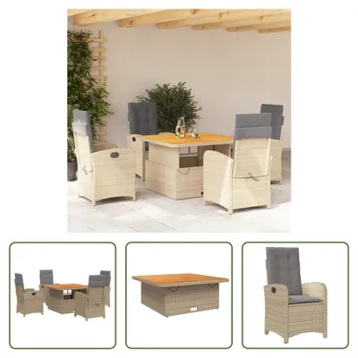 Produktbild von The Living Store 5-tlg. Garten-Essgruppe mit Kissen Beige Poly Rattan