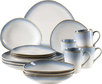 Produktbild von Mäser 931990 Kombiservice La Sinfonia für 4 Personen, Steinzeug, weiß/blau (1 Set, 16-teilig)