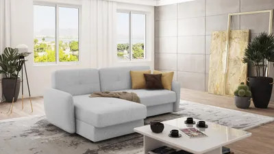 Produktbild von S-STYLE MÖBEL - Modernes Ecksofa Lento mit Ottomane und Schlaffunktion aus Silber Luxusmicrofaser, B/T/H: 232 cm/ 147 cm/ 83  cm