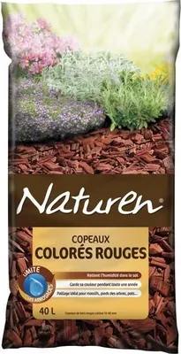Image de Paillage Copeaux Colorés Rouges, NATUREN, 40L, Anti-Mauvaises Herbes, Rétention d'Humidité, Protection Thermique