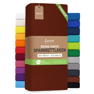 Zdjęcie produktu dla Lavea® Elastyczne prześcieradła dla dzieci, 60x130 cm - 70x140 cm, wzór Maya, 100% bawełna – Miękkie, oddychające prześcieradła do materacy o grubości do 12 cm - Kolor: kasztanowy