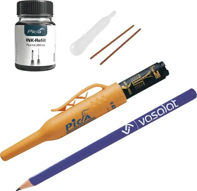 Produktbild von vasalat Pica Ink Tieflochmarker für Bohrlöcher - Bohrlochmarker mit Pica Ink Refill Set, 25ml in Schwarz
