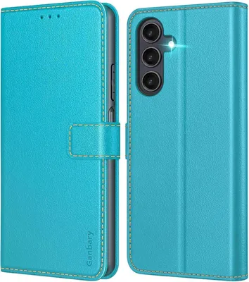 Produktbild von Samsung Galaxy A25 5G Hülle Leder Klapphülle Blau mit Kartenschlitzen Magnetverschluss Standfunktion