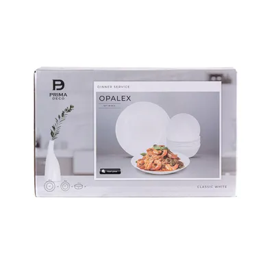 Produktbild von 18 tlg. Tafelservice Geschirrset weiß Tafelset Glasgeschirr 6 Personen Hartglas Essservice Tellerset Opal Service Opalex