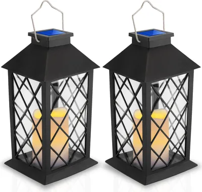 Produktbild von LUMILED 2x sada solárnych svietidiel Vonkajšie solárne svietidlá Vonkajšie LED sklenené svietidlo Solárne svetlo Sviečka Plameňové efekty Sviečka Svietidlo IP44 Vintage čierna Závesné dekoratívne vonkajšie svetlo Záhradné svietidlo