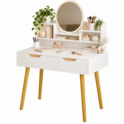 Image de Coiffeuse moderne avec miroir de maquillage de style scandinave et grand tiroir de style loft