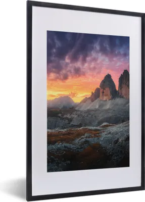Produktbild von MuchoWow® Gerahmtes Poster Felsen - Berg - Sonnenuntergang - Landschaft 40x60 cm - Poster mit Schwarzem Bilderrahmen Wandposter Rahmen Foto Bilder - Poster in Rahmen