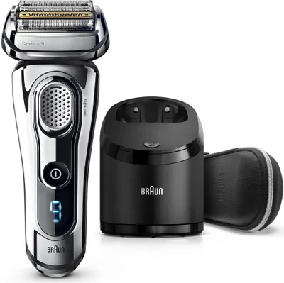 Produktbild von Braun Series 9 9297cc Rasierer, Mit Reinigungs- & Ladestation, Leder-Reise-Etui und Aufbewahrungsbeutel – Chrom