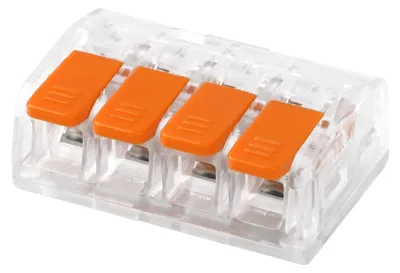 4-polige Verbindungsklemmen mit Hebel, 100 St., 0,2-4 mm², transparent/orange