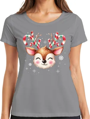 Produktbild von Rentier Zuckerstange Süß Schnee - Weihnachten Weihnachtsgeschenk Christmas Damen T-Shirt, Grau, M