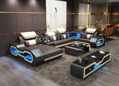 Productafbeelding van Woonkamer, designbank, sofa met verlichting, USB-aansluiting, hoekbank, banken, sofa's