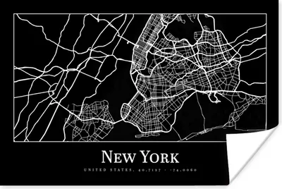 Produktbild von MuchoWow® Poster Karte - New York - Stadtplan - Karte 120x80 cm - Bilder