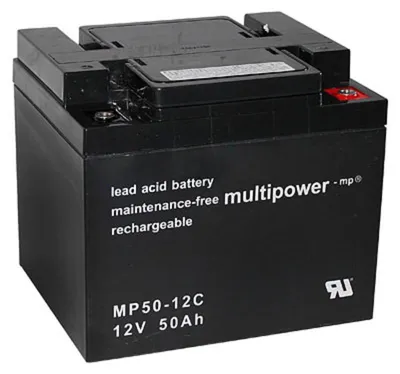Zdjęcie produktu dla 1x Akumulator kwasowo-ołowiowy Multipower MP50-12C Pb 12V 50Ah Odporny na cykle Gwint wewnętrzny M6