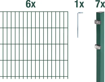 Produktbild von Alberts Doppelstabmattenzaun 6-5-6, Matten 2,50 m, Höhe 1,03 m, Länge 15 m, grün, Zaun als Komplettset, Pfosten mit Klemmlasche 60x40 mm