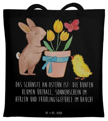 Produktbild von Mr. & Mrs. Panda Jutetasche Hase Küken - Schwarz - Geschenk, Beutel, dokumententasche, Schultasche, Ostern, Shopping Tasche, Ostergeschenk, Tote Bag