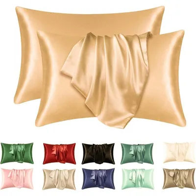 Productafbeelding van Kussensloop set van 2, satijn, champagnekleur, 40x80 cm