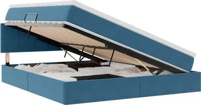 Obrázek produktu pro vidaXL Úložná postel s matrací tmavě modrá 160 x 200 cm sametová
